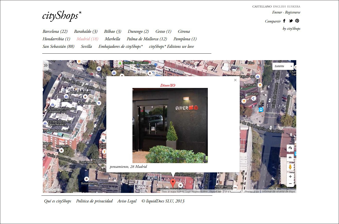 Geolocalización<br>CityShops 2.0<br>Plataforma de comercios, Madrid