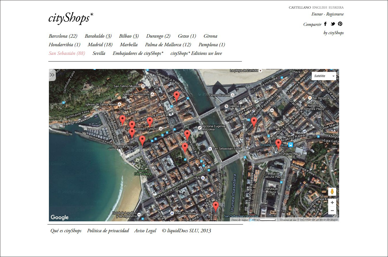 Geolocalización<br>CityShops 2.0<br>Plataforma de comercios, San Sebastián